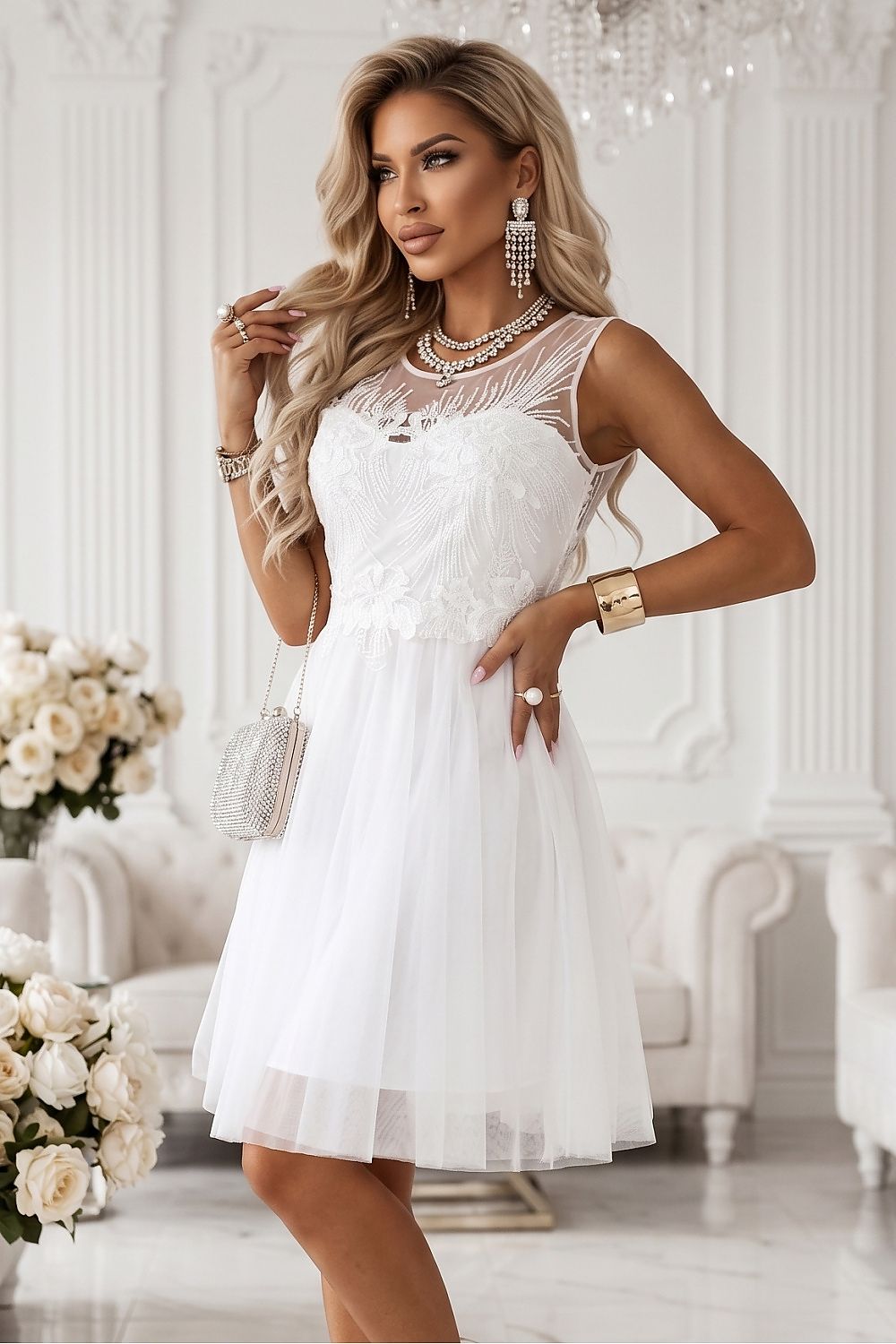 Damen Abendkleid Spitze Tüll Elegant