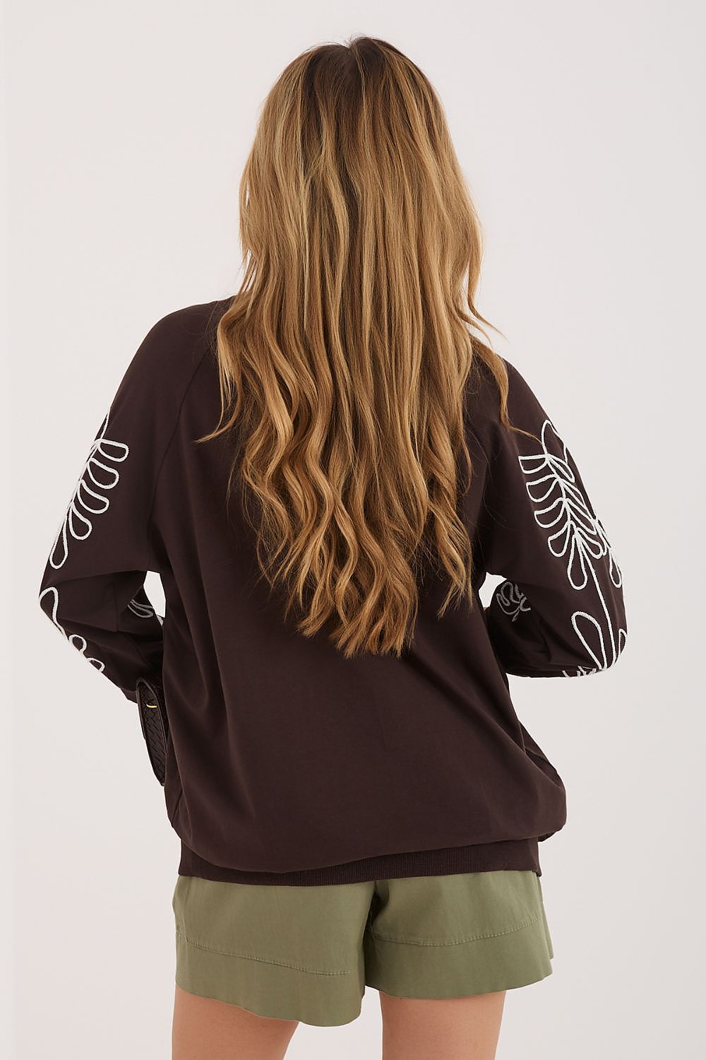 Sweatshirt Damen Kängurutasche Stickerei 3/4 Arm