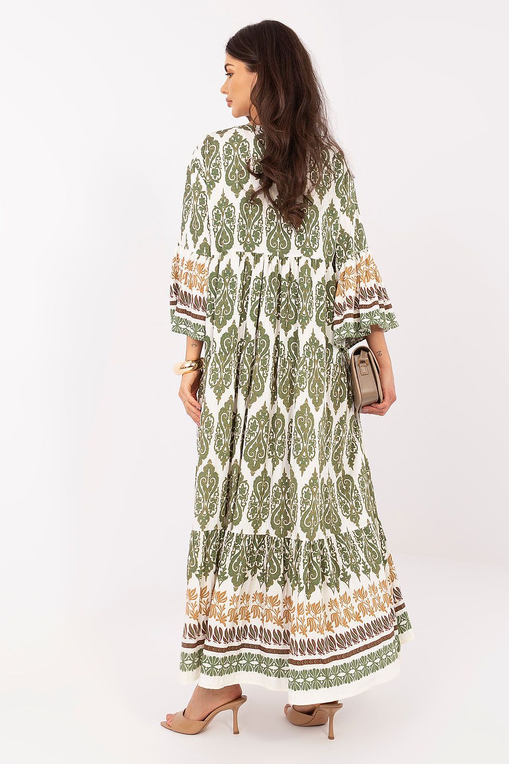Maxikleid Damen Boho V-Ausschnitt 3/4-Ärmel – Sommer & Leicht