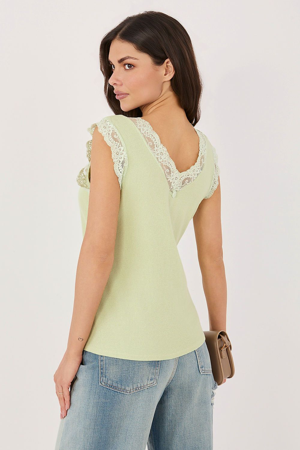 Top Damen Ärmellos V-Ausschnitt Spitze Elegant