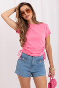 T-Shirt Damen Gerippt Seitenbindung Kurzarm – Trendy Fit