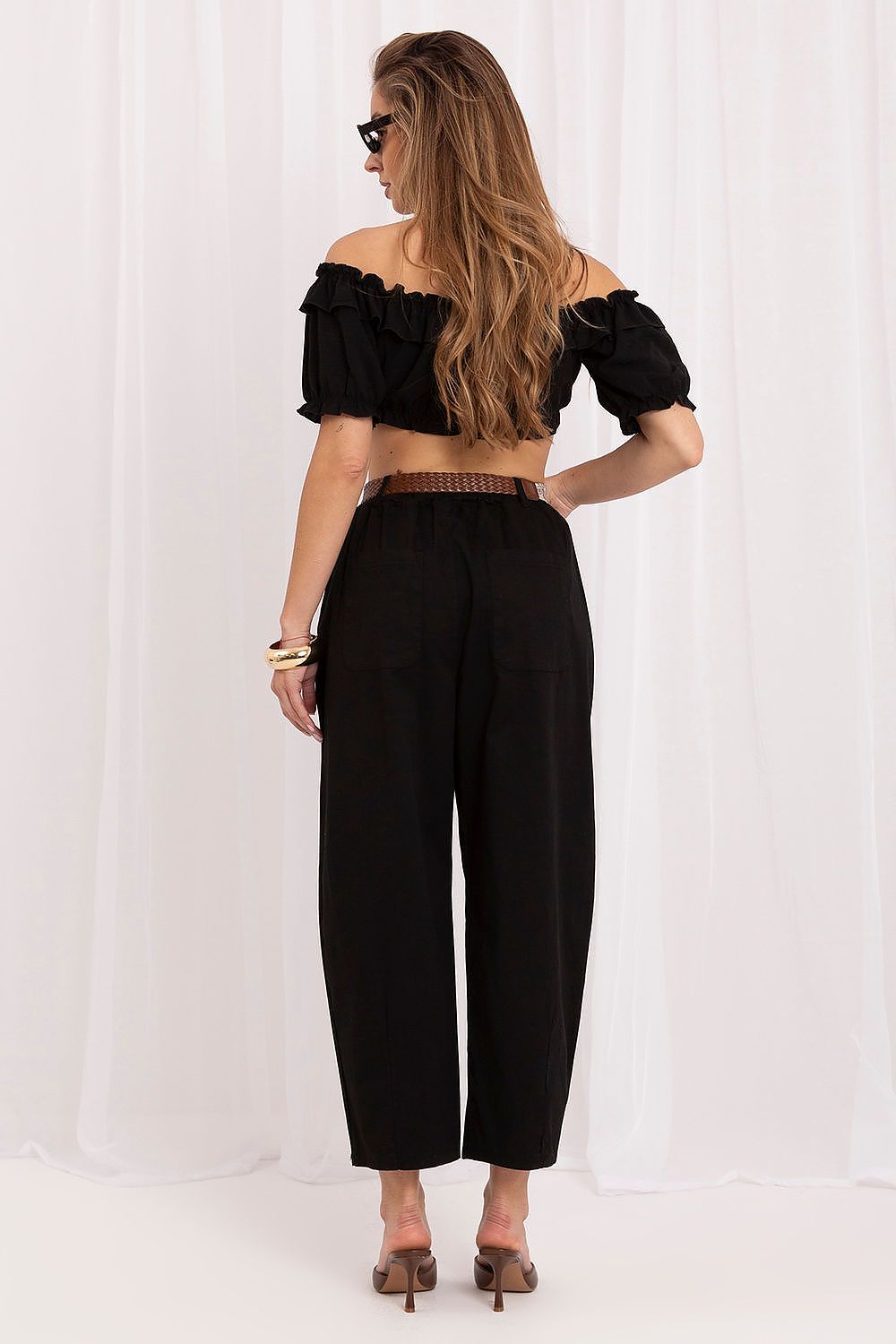 Hose Damen Karotte 7/8 Hohe Taille Gummibund