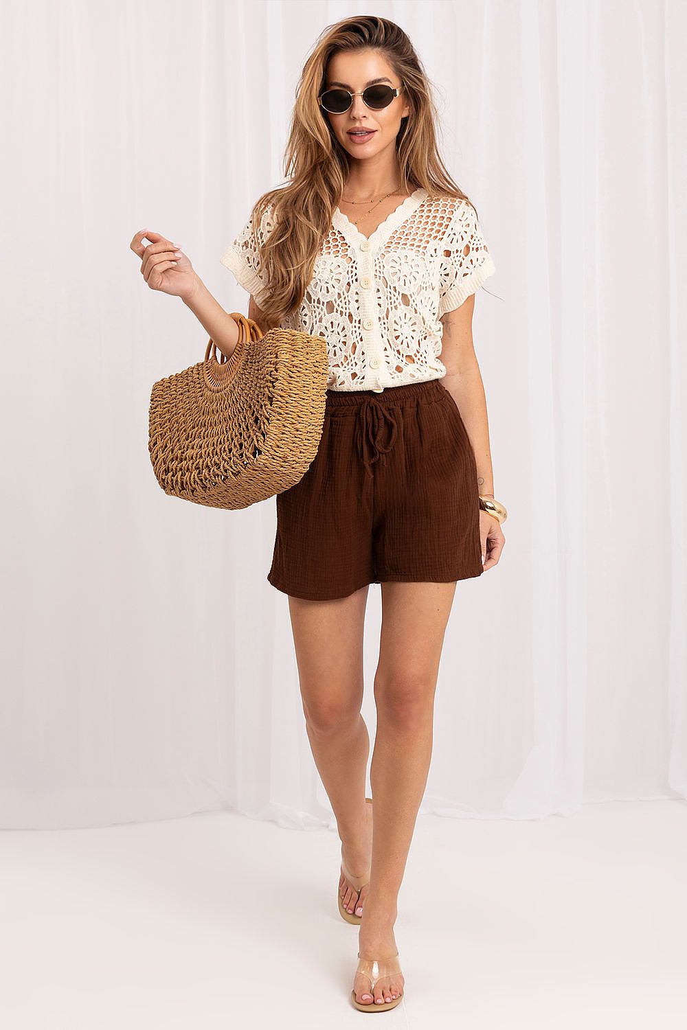 Musselin Shorts Damen Baumwolle Elastisch Sommer