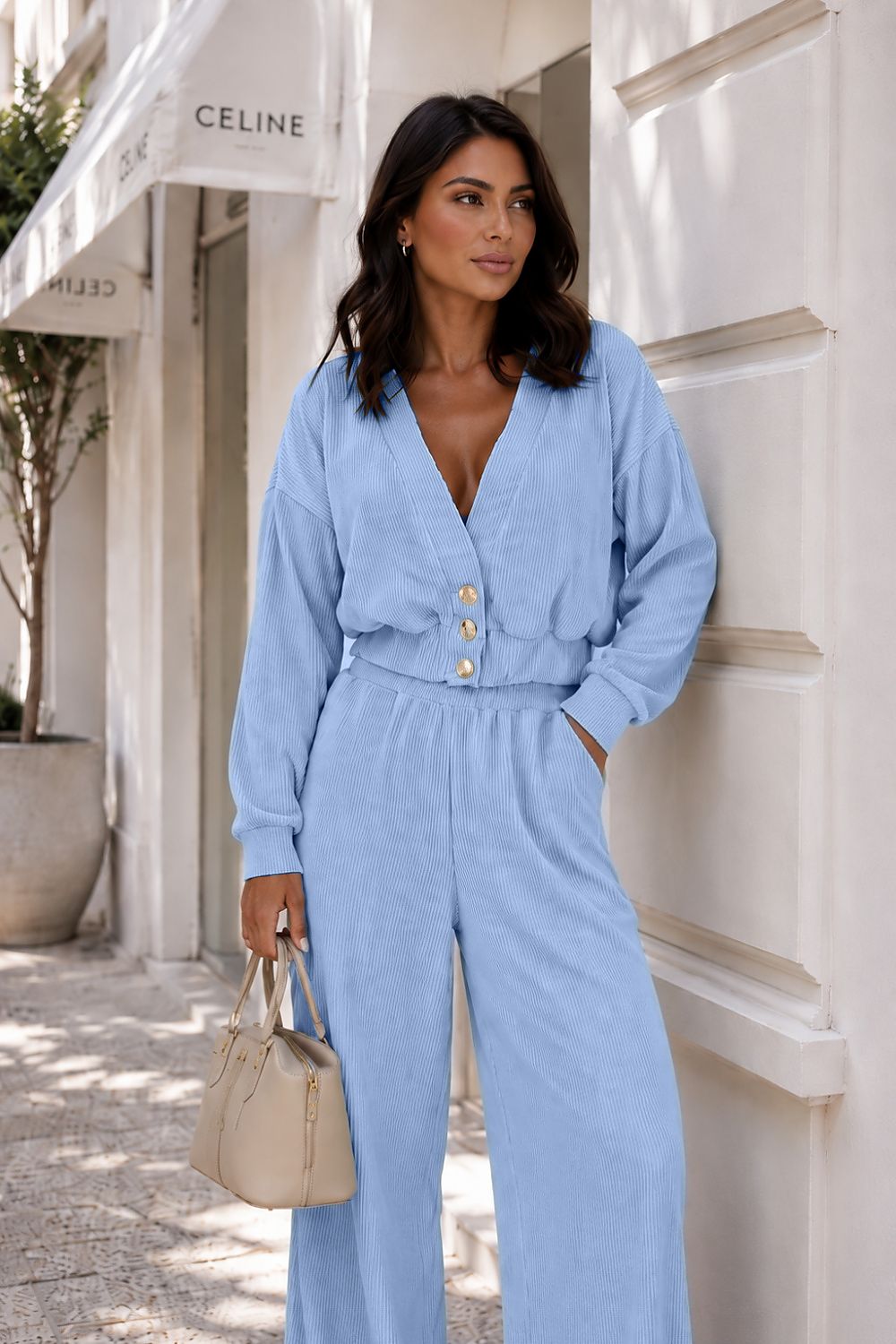 Set Damen Zweiteiler Baumwolle Elegant Casual