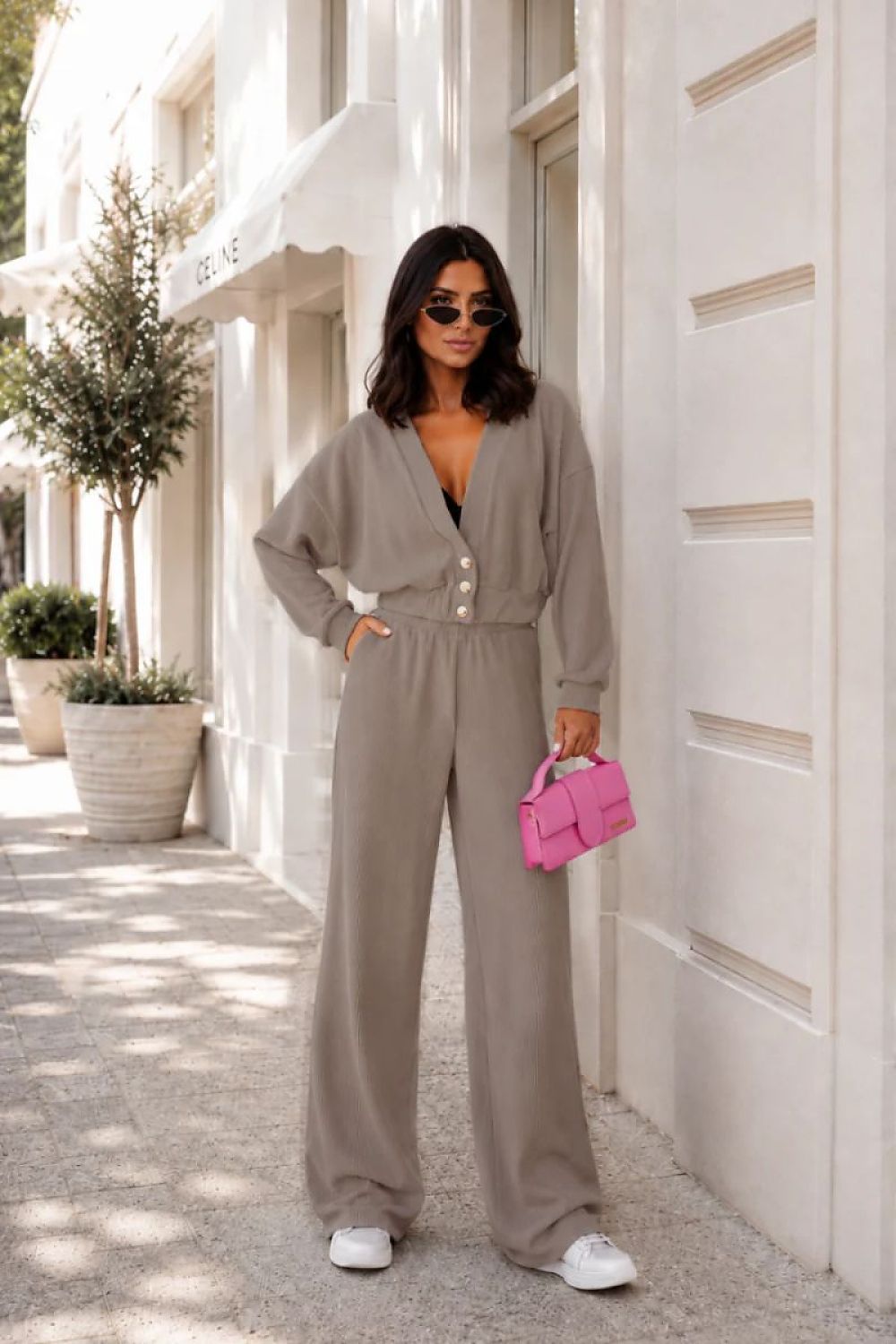 Set Damen Zweiteiler Baumwolle Elegant Casual