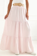 Maxirock Damen Boho Viskose Rüschen Rosa