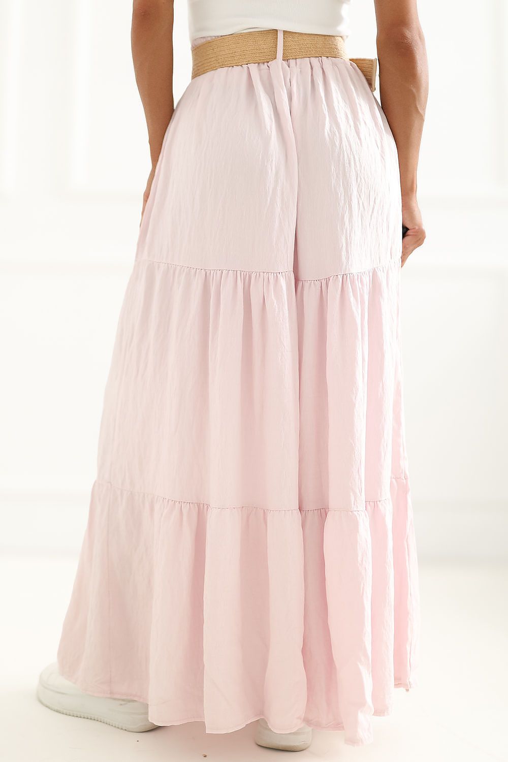 Maxirock Damen Boho Viskose Rüschen Rosa