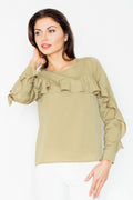 Bluse Damen Langarm Manschette Rüsche – elegant & vielseitig