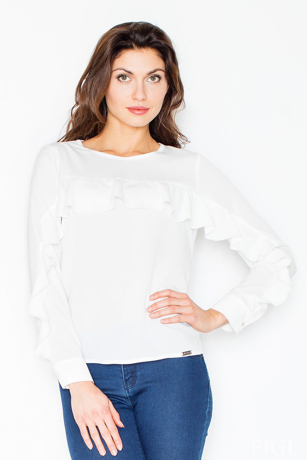 Bluse Damen Langarm Manschette Rüsche – elegant & vielseitig