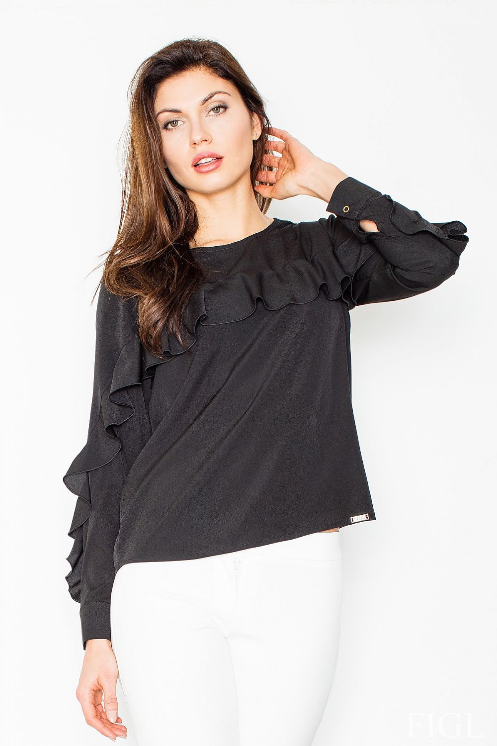 Bluse Damen Langarm Manschette Rüsche – elegant & vielseitig