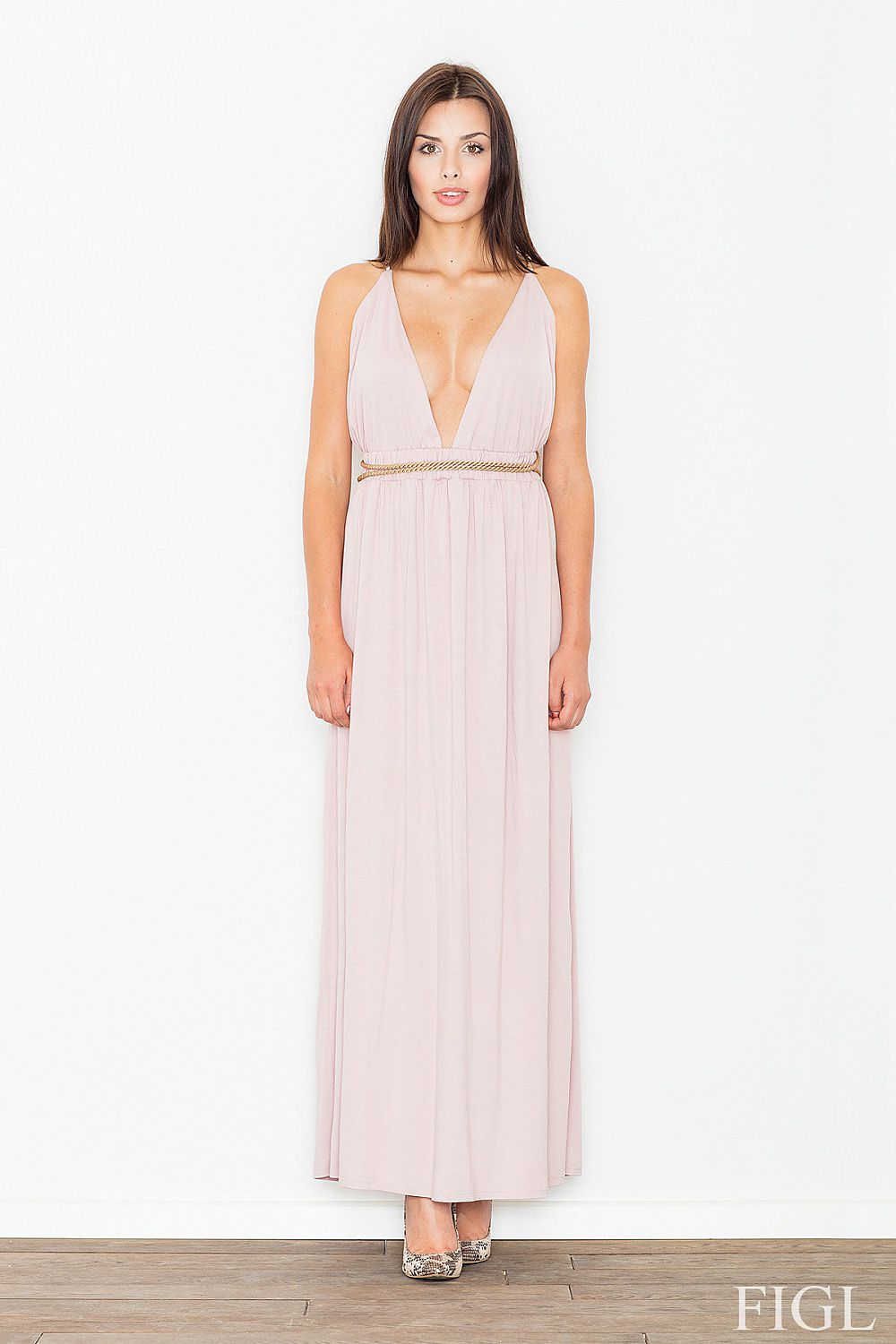 Kleid Damen lang Strick Goldschnürung Rücken figuranpassend – elegant & feminin
