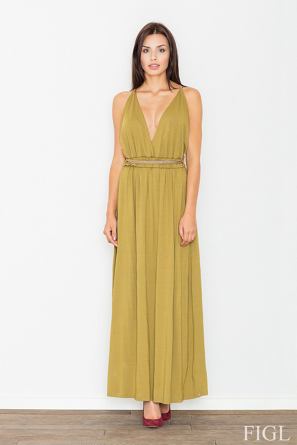 Kleid Damen lang Strick Goldschnürung Rücken figuranpassend – elegant & feminin