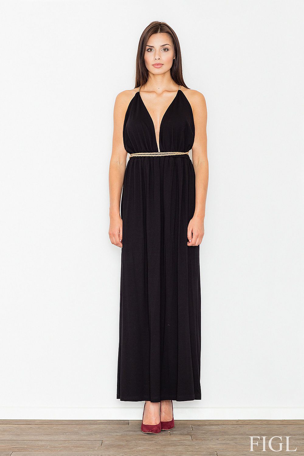Kleid Damen lang Strick Goldschnürung Rücken figuranpassend – elegant & feminin