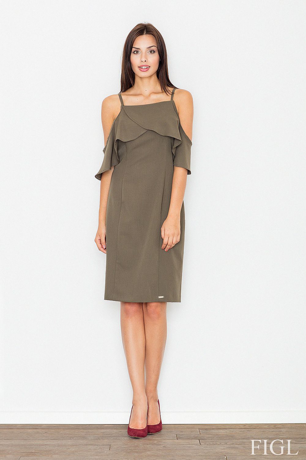 Kleid Damen schulterfreie Rüsche Strick figurschmeichelnd – feminin & modern