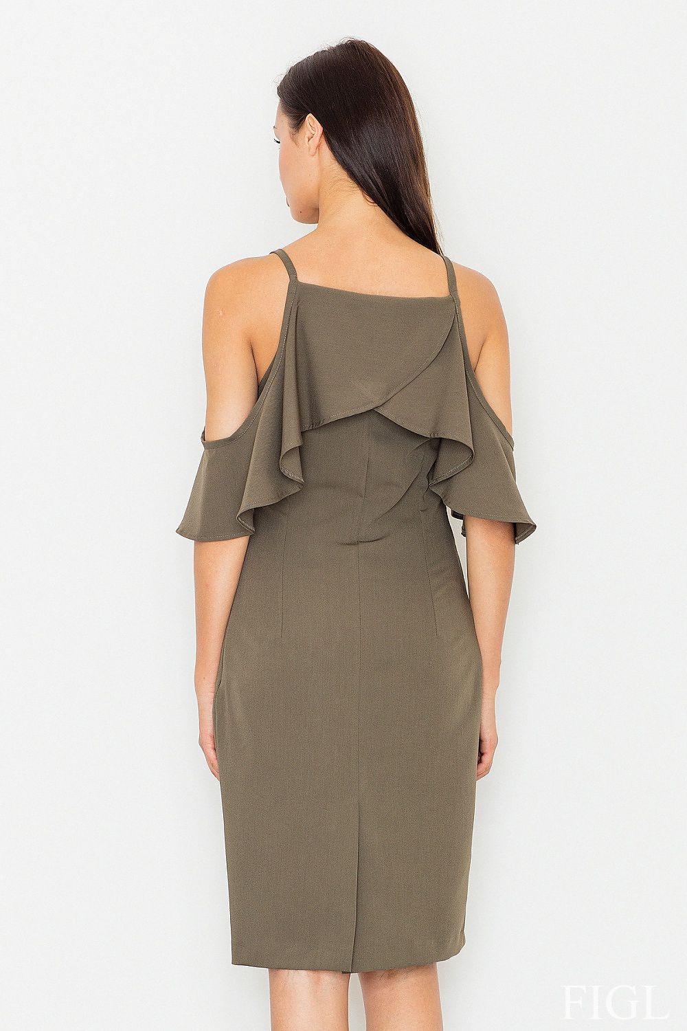 Kleid Damen schulterfreie Rüsche Strick figurschmeichelnd – feminin & modern
