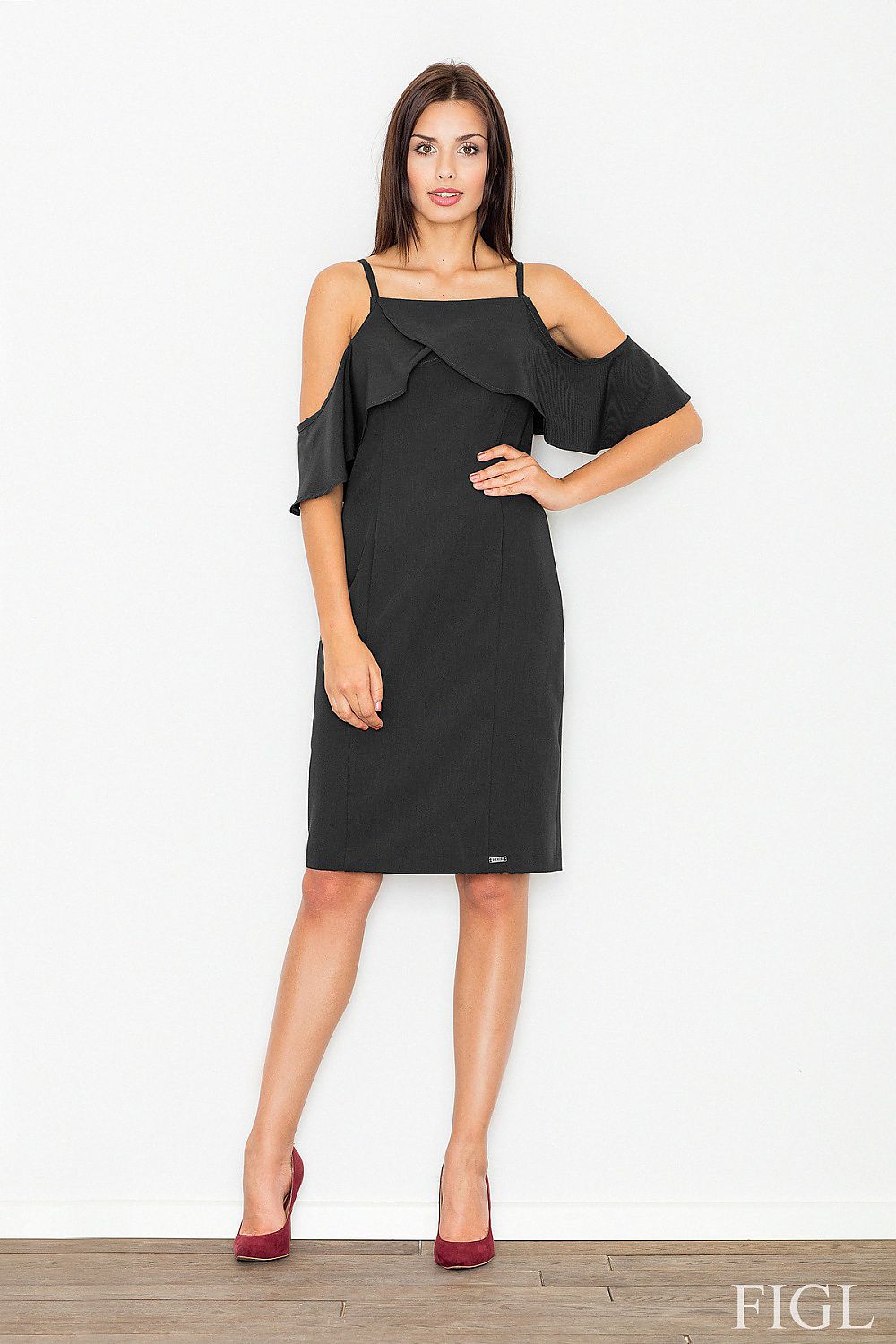 Kleid Damen schulterfreie Rüsche Strick figurschmeichelnd – feminin & modern