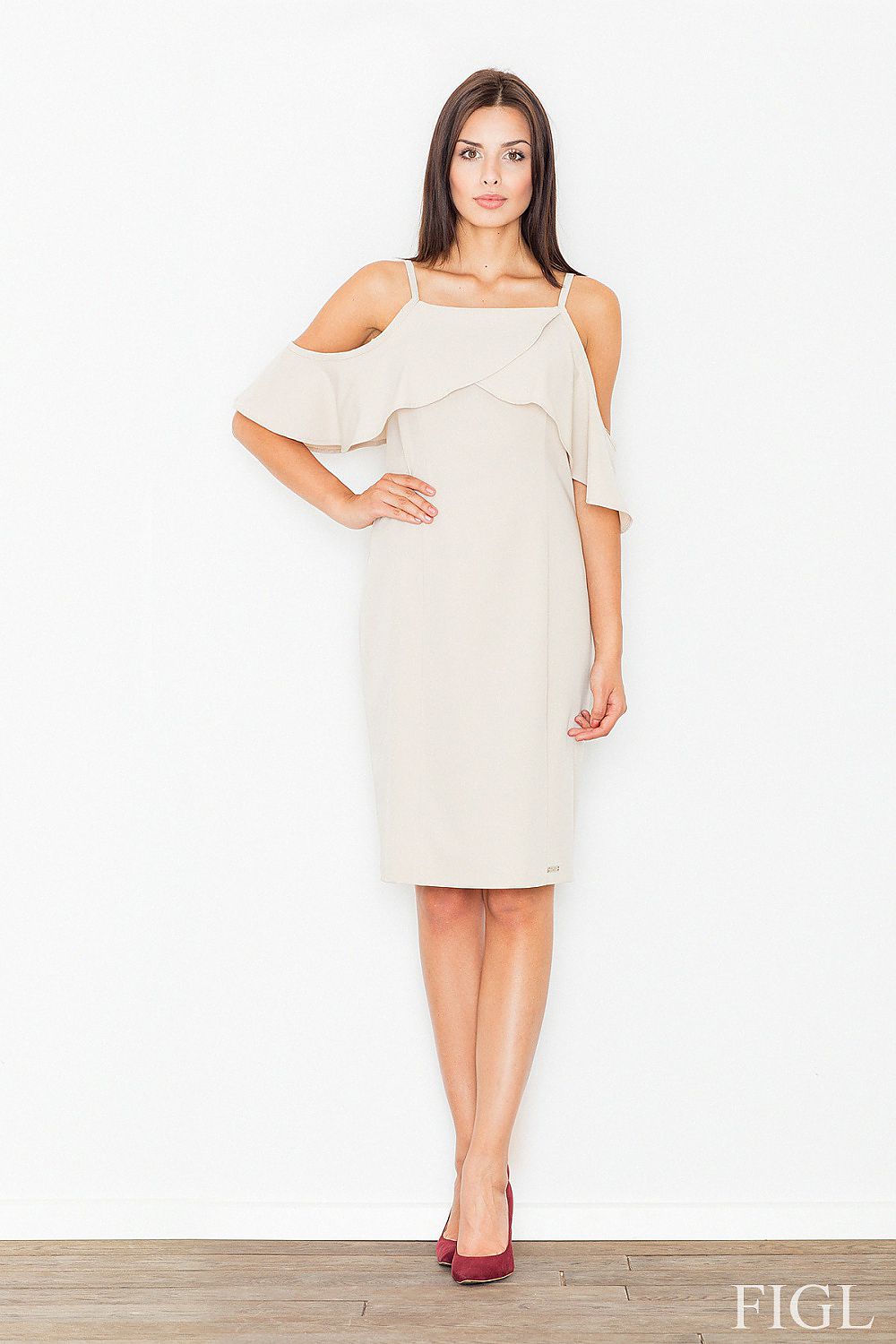 Kleid Damen schulterfreie Rüsche Strick figurschmeichelnd – feminin & modern
