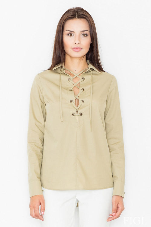 Bluse Damen Langarm tiefer Ausschnitt verschlungen – elegant & vielseitig