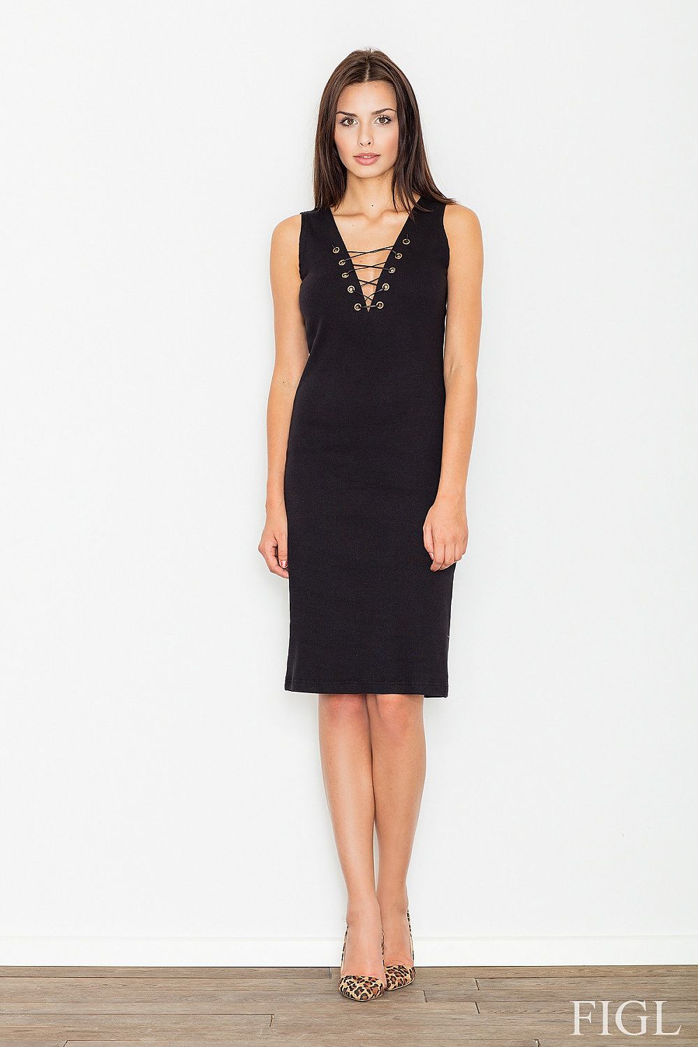 Kleid Damen Baumwollstrick Schnürung Ausschnitt figurbetonend – elegant & feminin