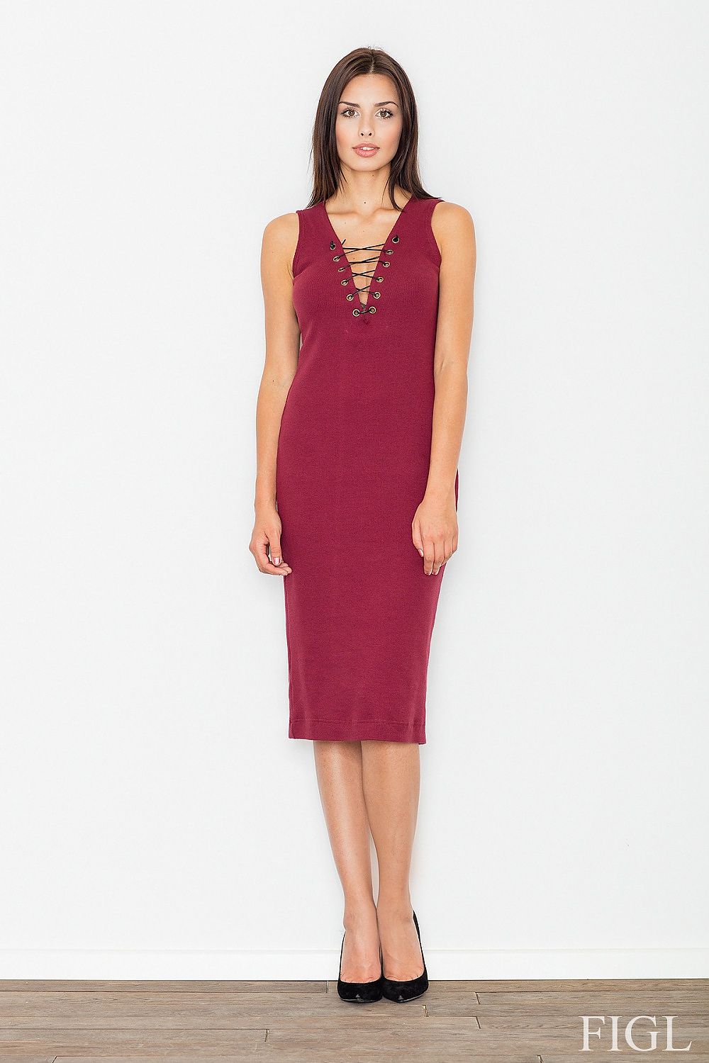 Kleid Damen Baumwollstrick Schnürung Ausschnitt figurbetonend – elegant & feminin