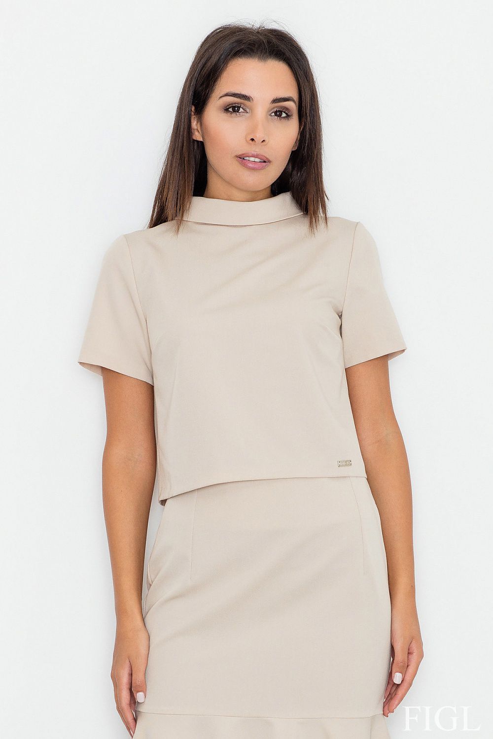 Bluse Damen Rollkragen Kurzarm Elegant