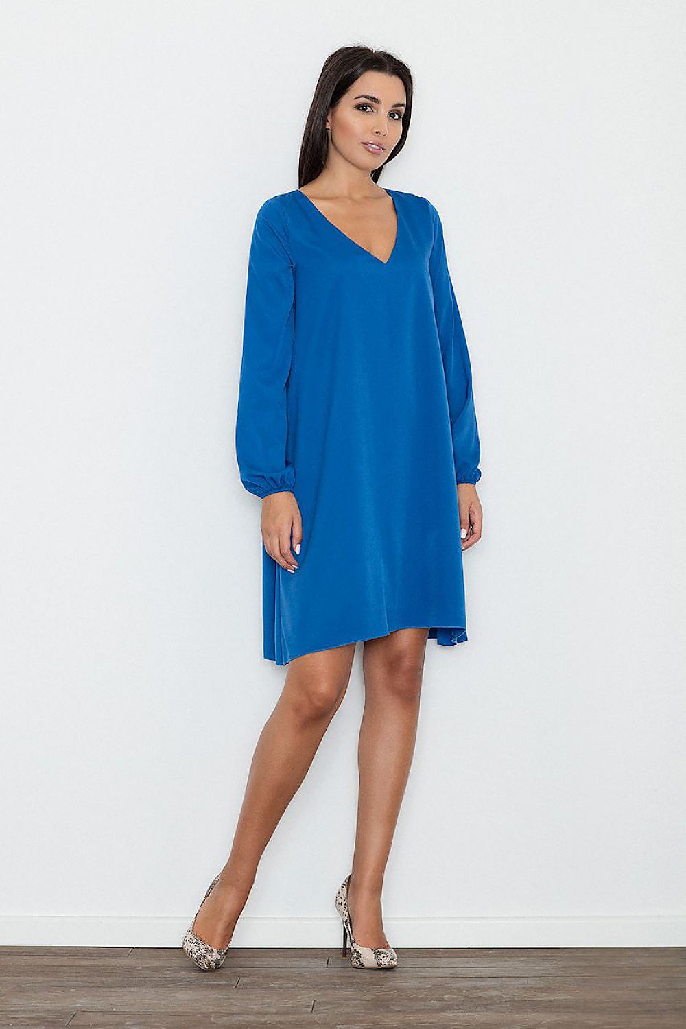 Locker geschnittenes Kleid Damen spitzer Ausschnitt kaschierend – 4 Farben