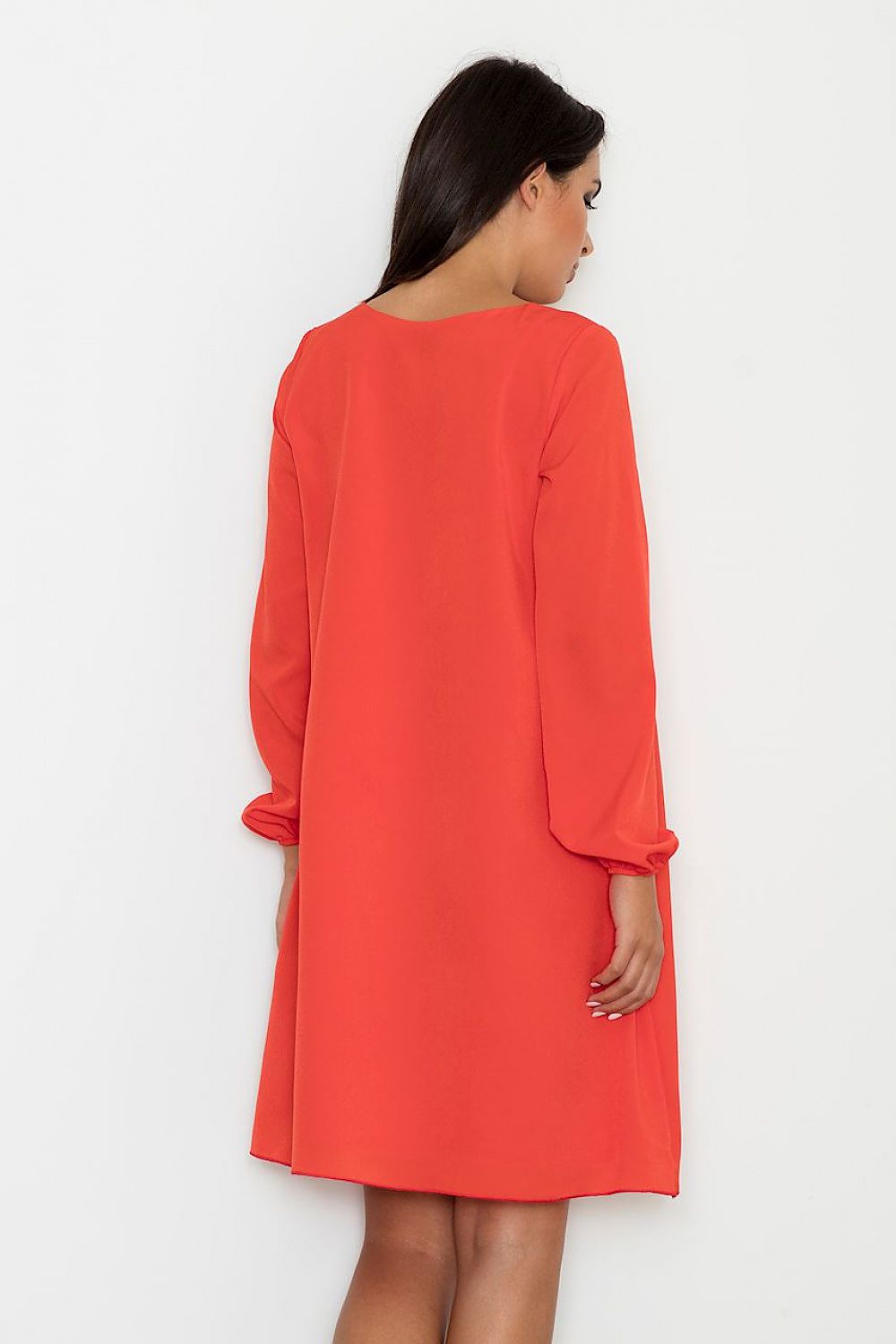 Locker geschnittenes Kleid Damen spitzer Ausschnitt kaschierend – 4 Farben