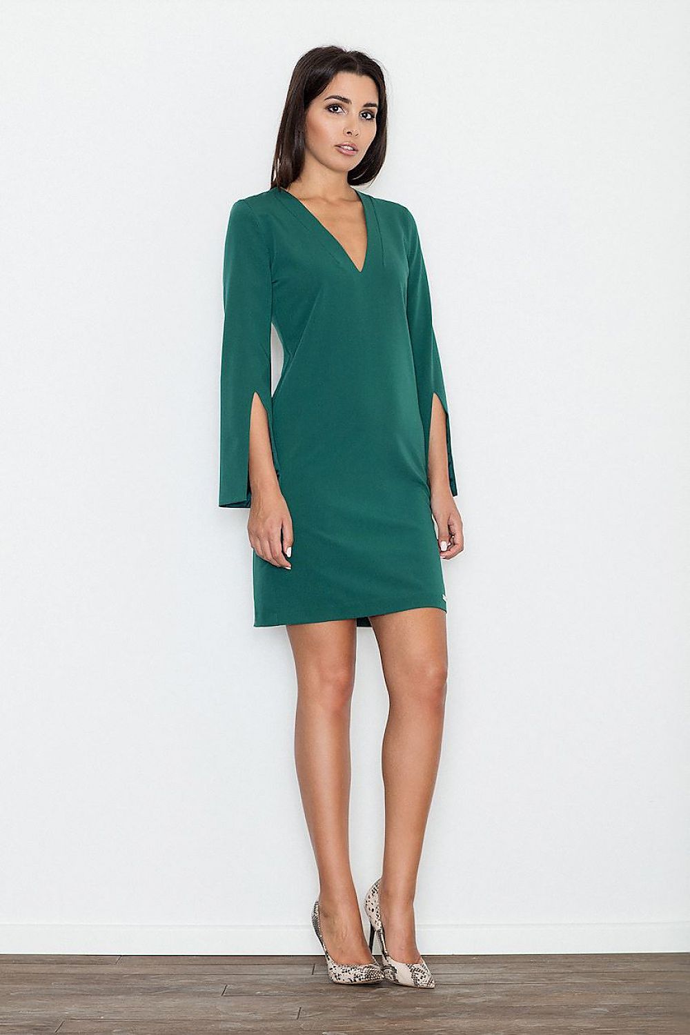 Kleid Damen elegant gerade Ärmel Schlitz – modern & zeitlos
