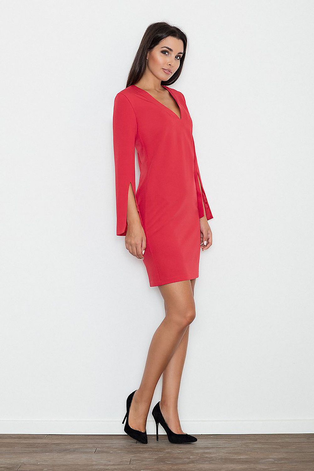 Kleid Damen elegant gerade Ärmel Schlitz – modern & zeitlos