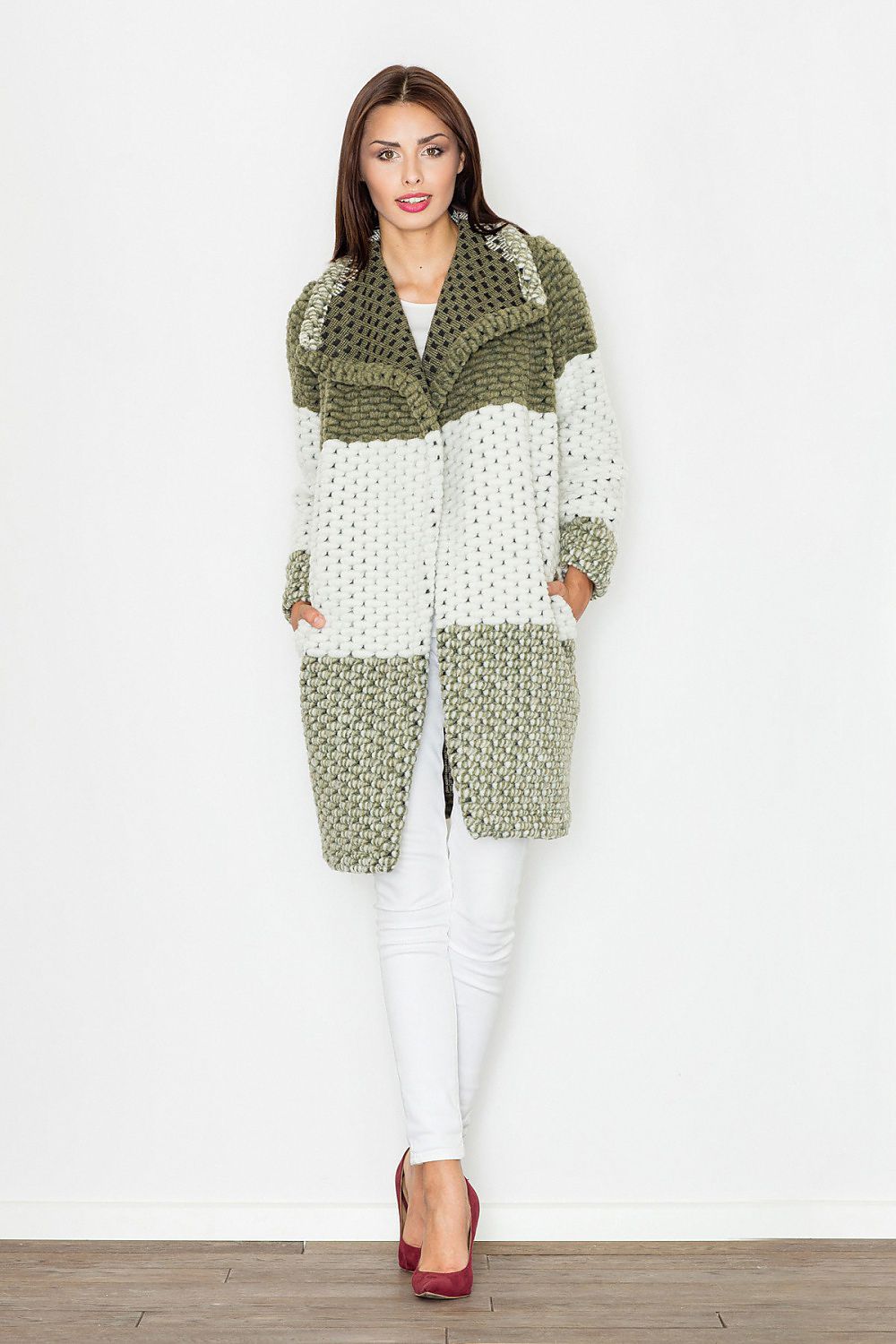 Mantel Damen Wolle warm locker Kragen Eingrifftaschen