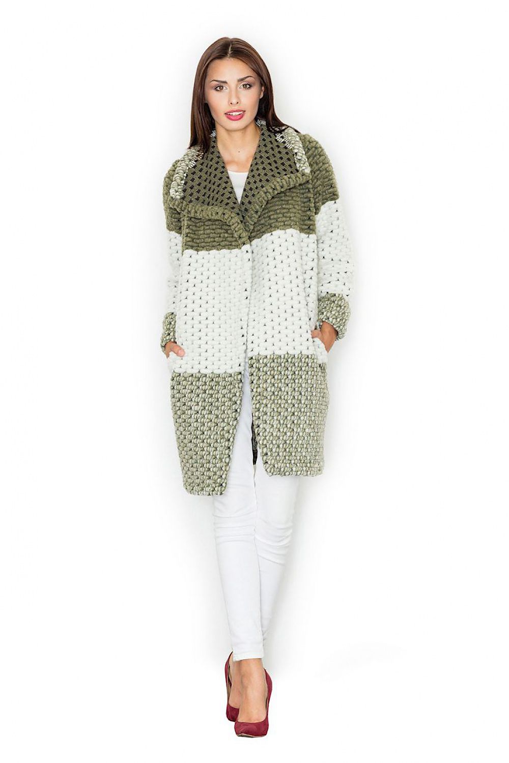 Mantel Damen Wolle warm locker Kragen Eingrifftaschen