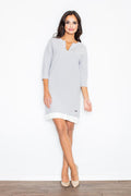 Alltagskleid Damen 3/4-Arm zweischichtig Innentaschen – Grau Rosa Blau