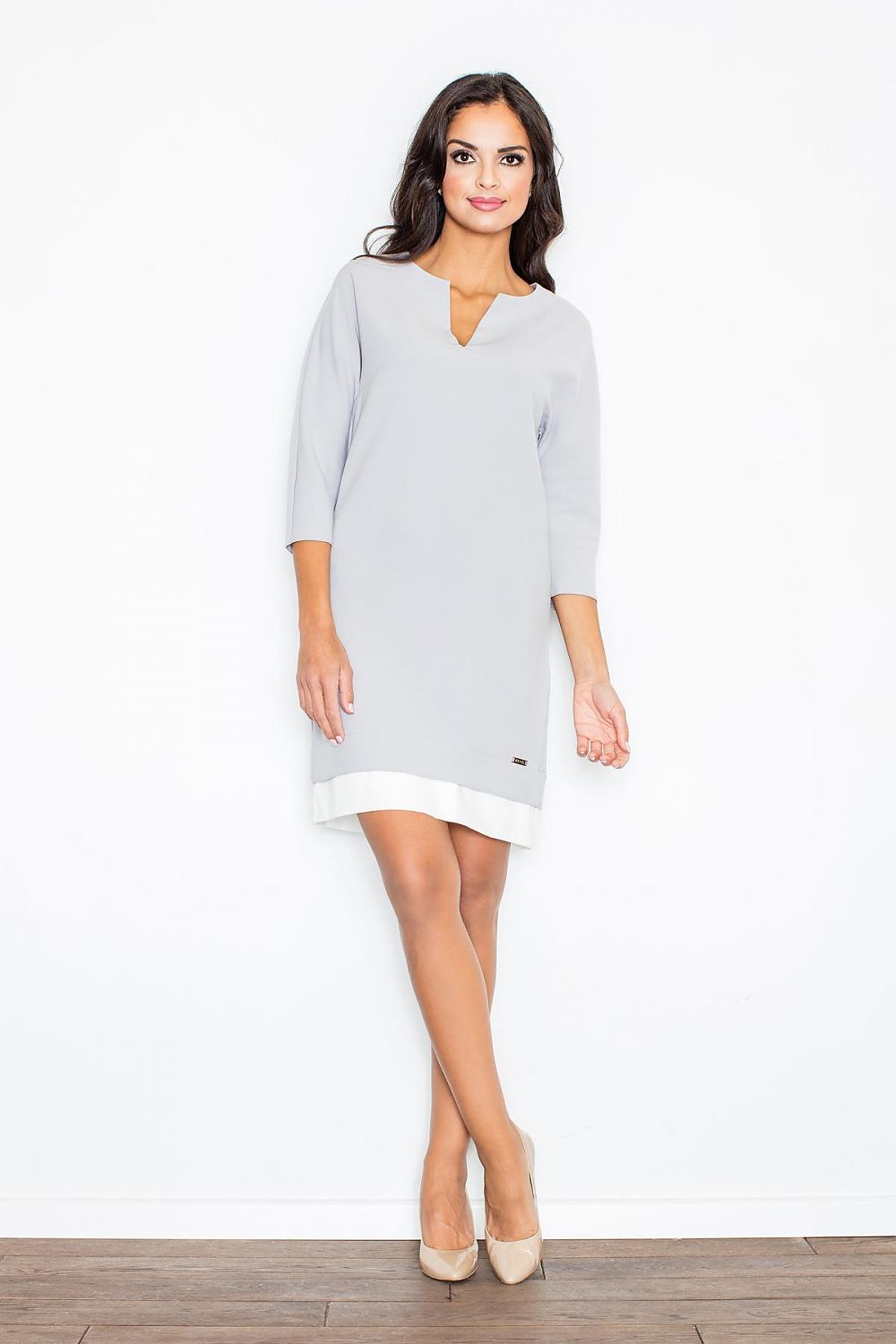 Alltagskleid Damen 3/4-Arm zweischichtig Innentaschen – Grau Rosa Blau