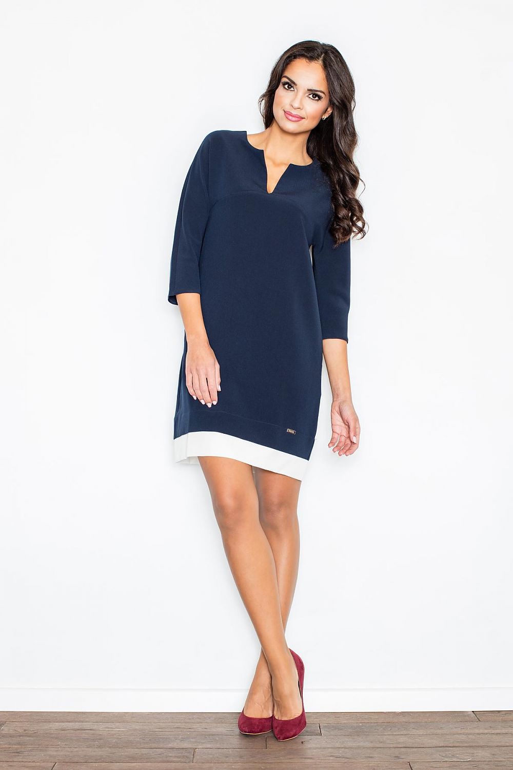 Alltagskleid Damen 3/4-Arm zweischichtig Innentaschen – Grau Rosa Blau