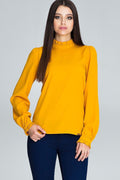 Bluse Damen plissierte Ärmel Rüsche elegant – Gelb Rot Blau Beige