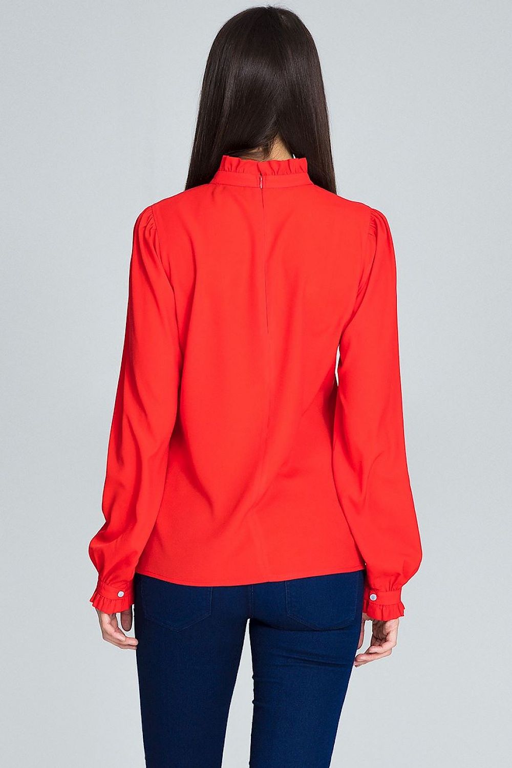 Bluse Damen plissierte Ärmel Rüsche elegant – Gelb Rot Blau Beige