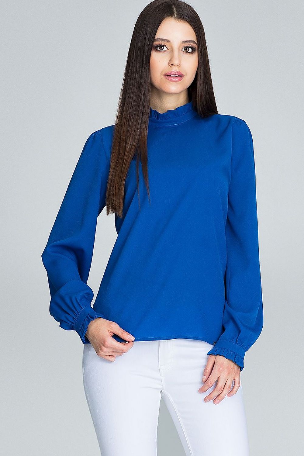 Bluse Damen plissierte Ärmel Rüsche elegant – Gelb Rot Blau Beige