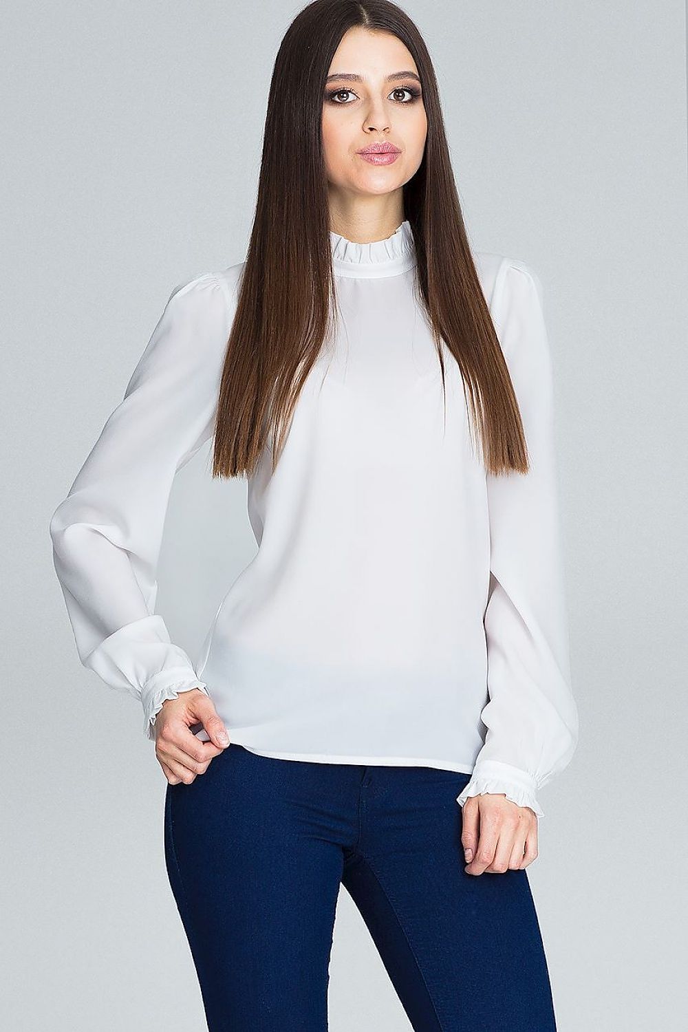 Bluse Damen plissierte Ärmel Rüsche elegant – Gelb Rot Blau Beige