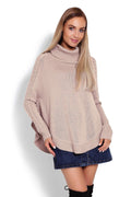 Damen Poncho Rollkragen Flechtmuster Strick