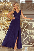Maxikleid Damen Bestickt Dekolleté Elegant