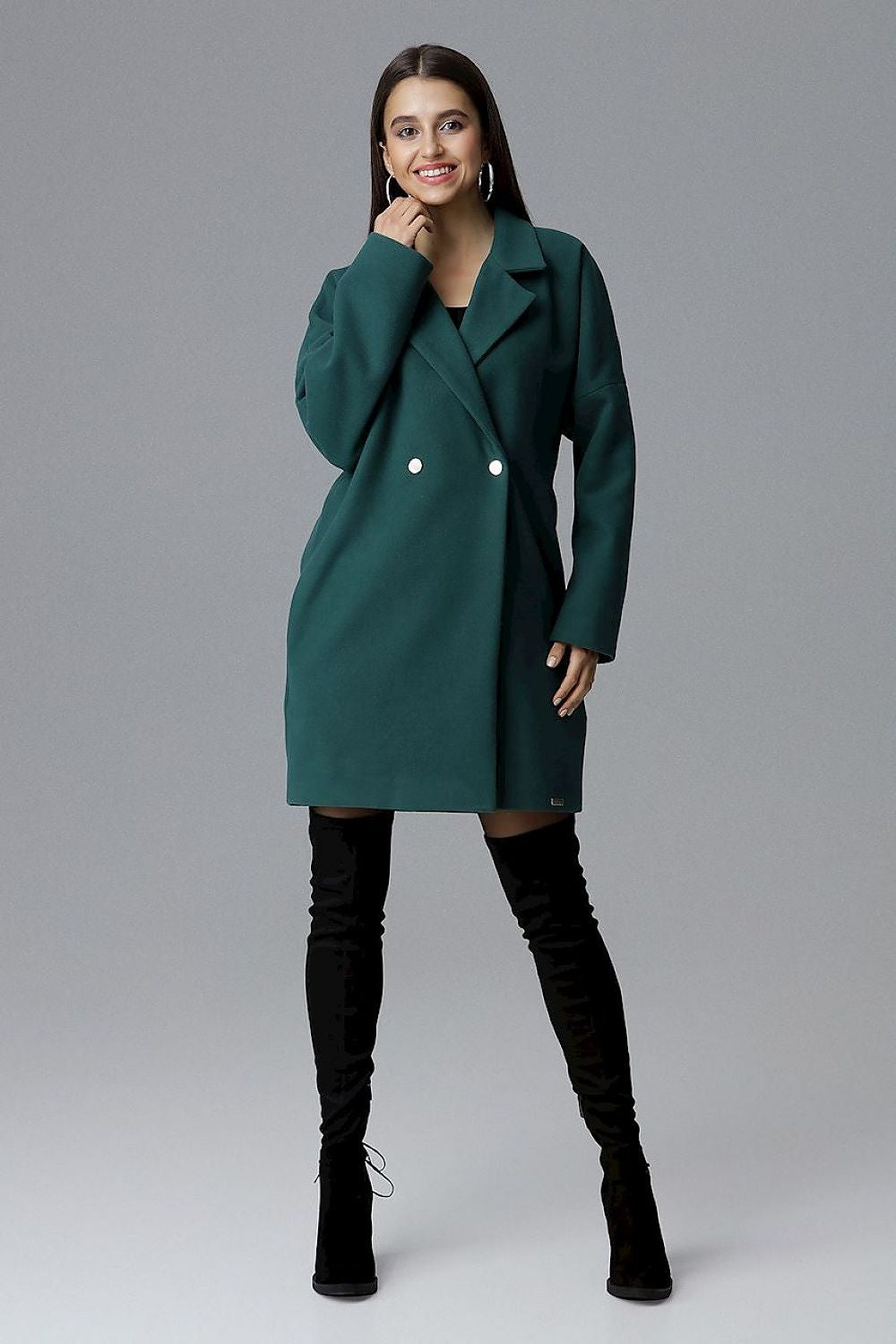 Mantel Damen Kimono-Ärmel zweireihig Druckknöpfe feminin