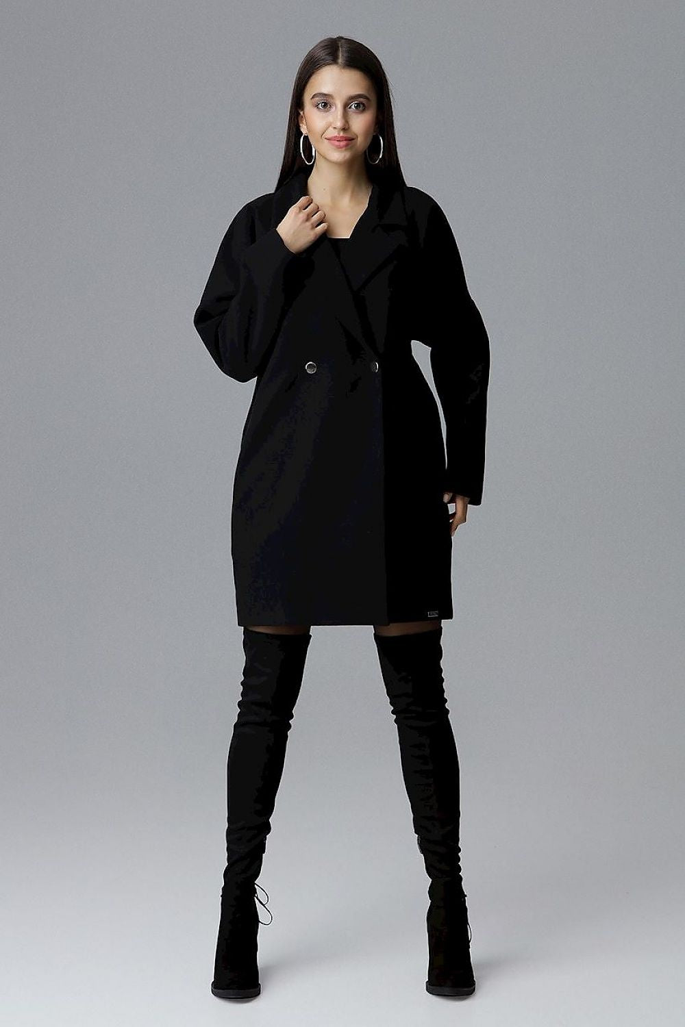 Mantel Damen Kimono-Ärmel zweireihig Druckknöpfe feminin