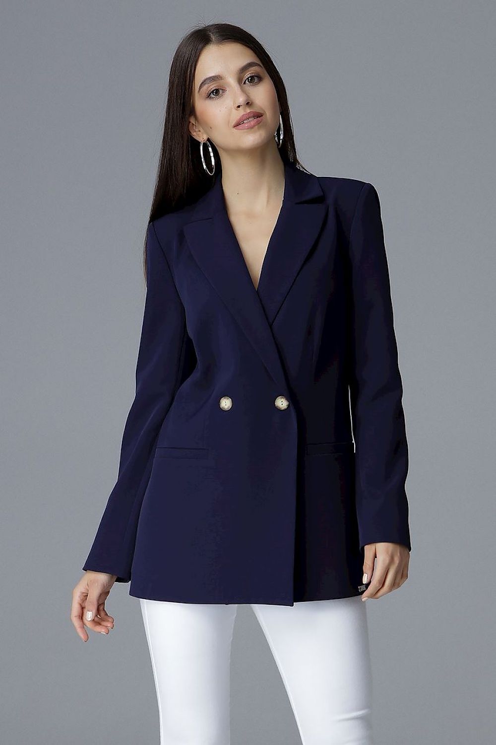 Jacke Damen schmal V-Ausschnitt Zierknopf figurbetont elegant