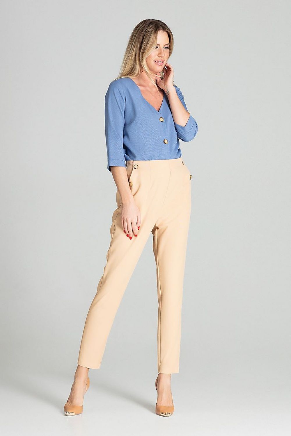 Bluse Damen 3/4-Arm Käseausschnitt Knopfverschluss elegant