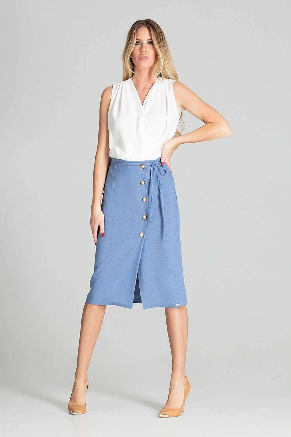 Midirock Damen Zierknöpfe Bindegürtel elegant