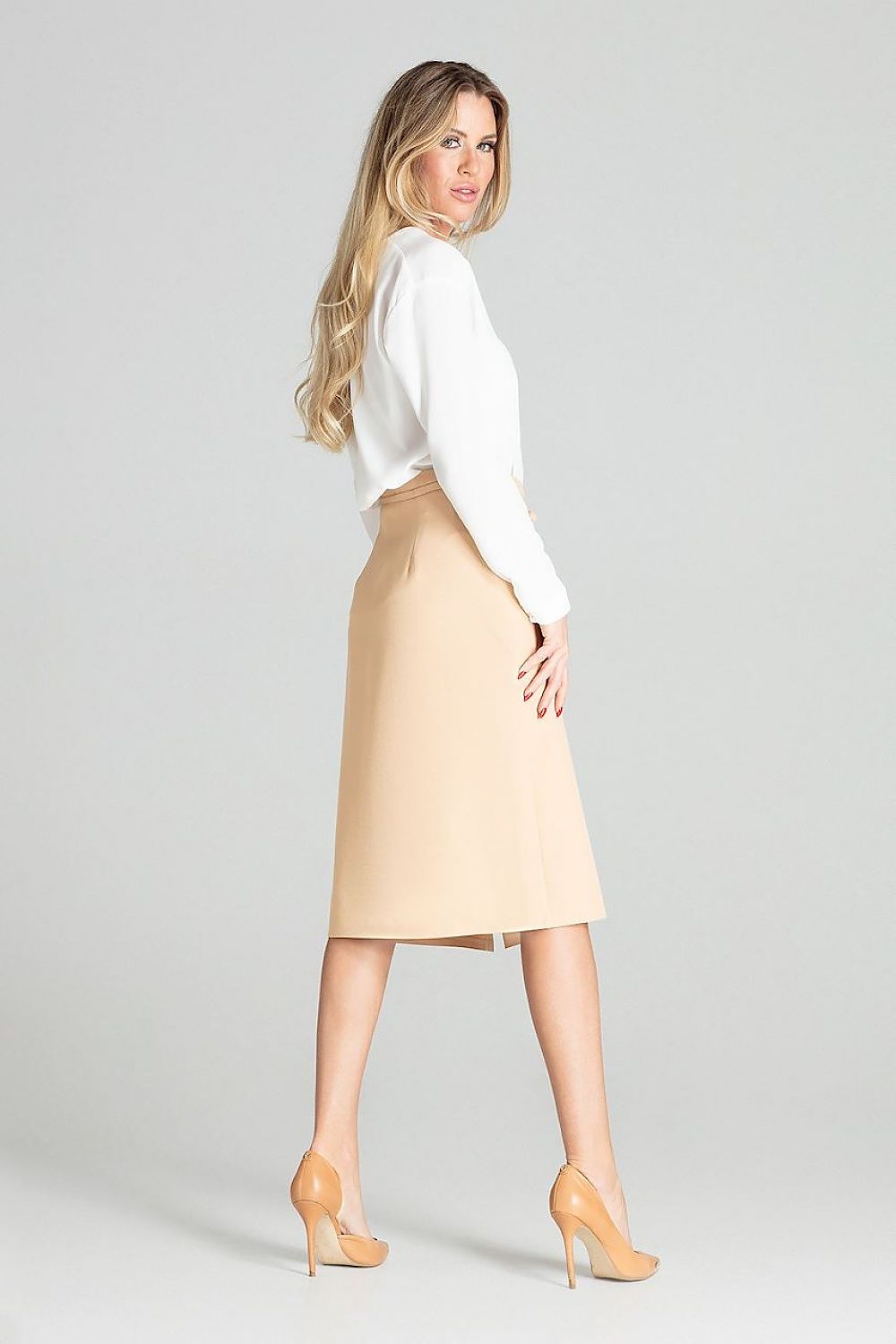 Midirock Damen Zierknöpfe Bindegürtel elegant