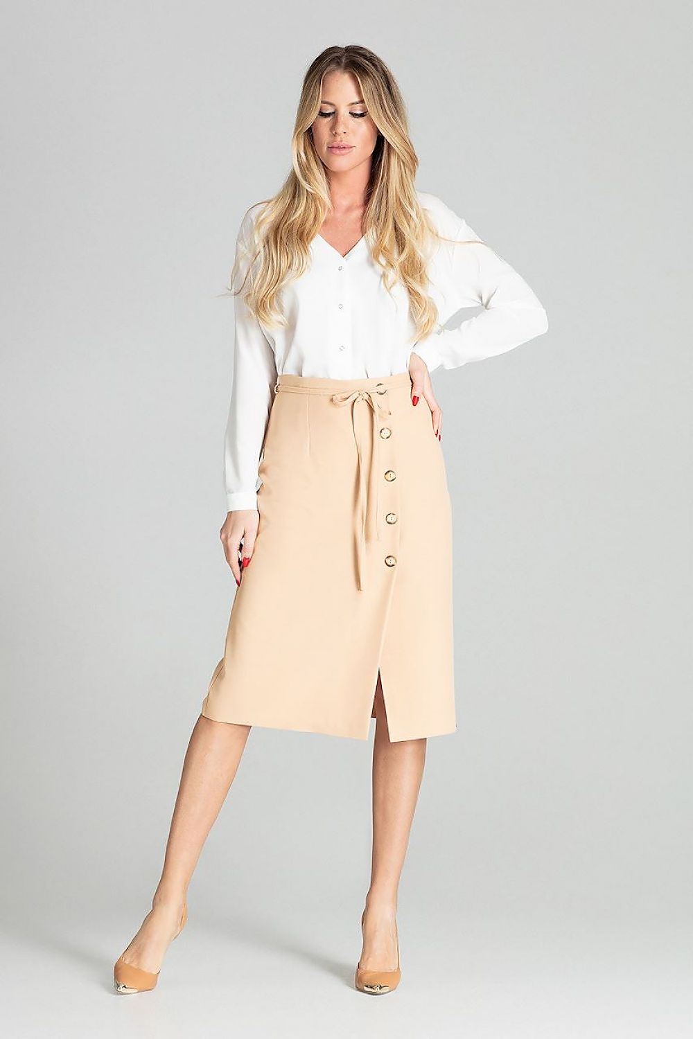 Midirock Damen Zierknöpfe Bindegürtel elegant