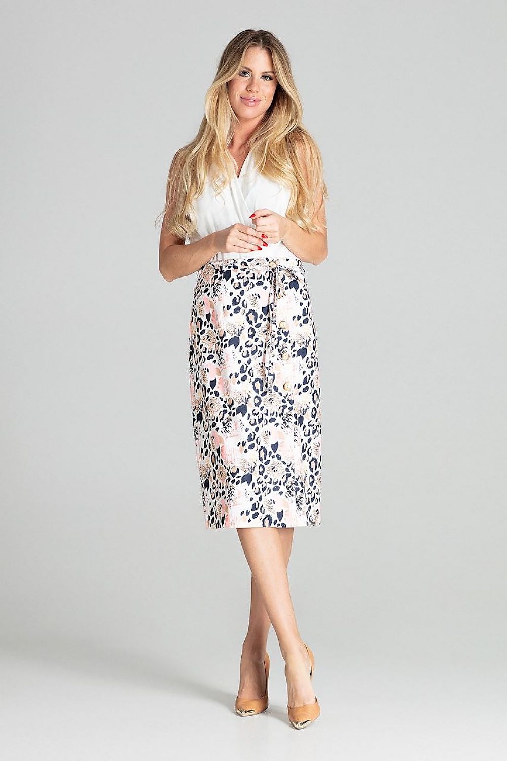 Midirock Damen Zierknöpfe Bindegürtel elegant