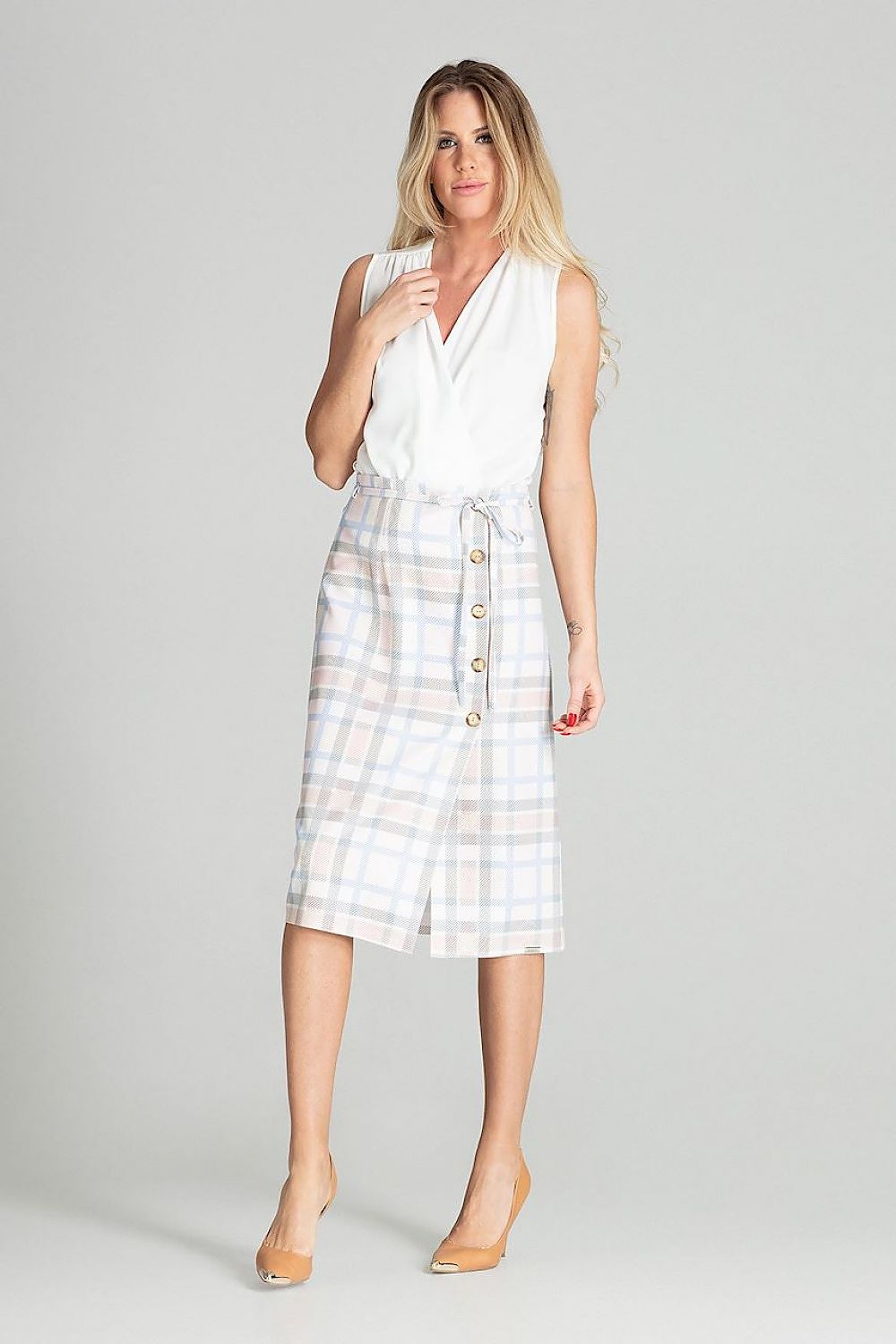 Midirock Damen Zierknöpfe Bindegürtel elegant