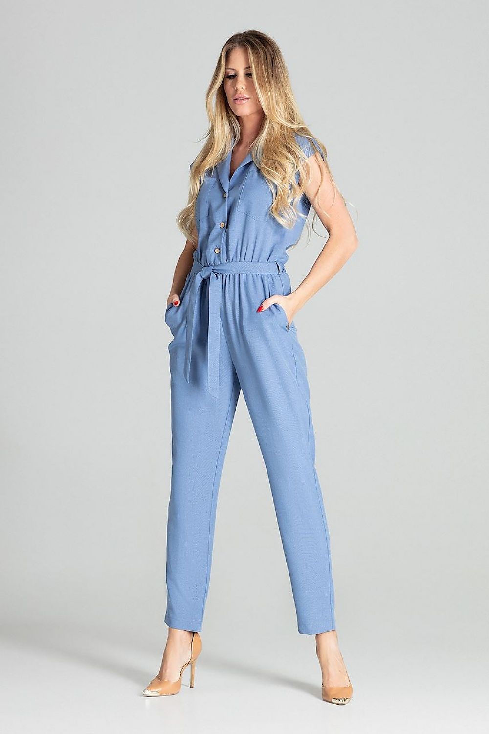 Jumpsuit Damen ärmellos Knopfleiste Bindegürtel – stylisch & bequem